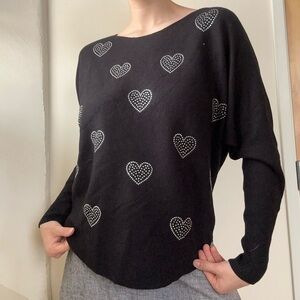 Black Heart Rhinestone Sweater